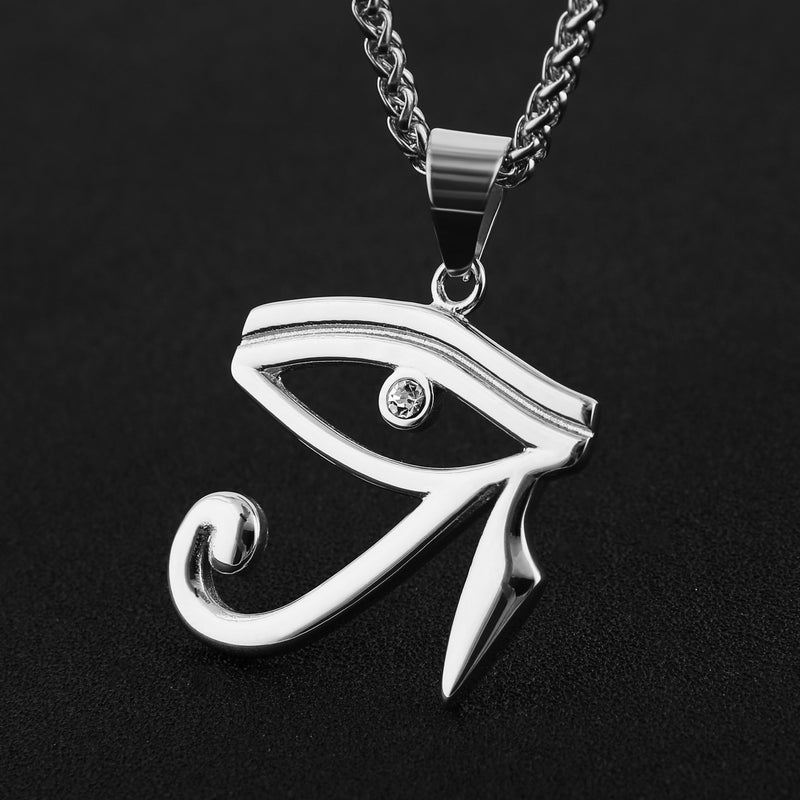 [Australia] - HZMAN CZ Eye of Horus Egypt Protection Pendant on Stainless steel Necklace Ancient Egyptian Symbol of Protection Silver 