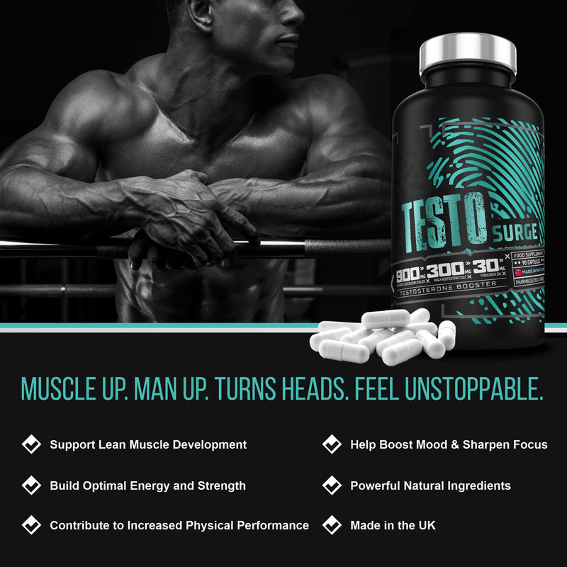 [Australia] - Testo Surge | Testosterone Booster Supplement for Men | Libido Booster Test Boost Support Supplements for Muscle Growth Energy Bulk | 90 Vegan Capsules Magnesium Zinc 