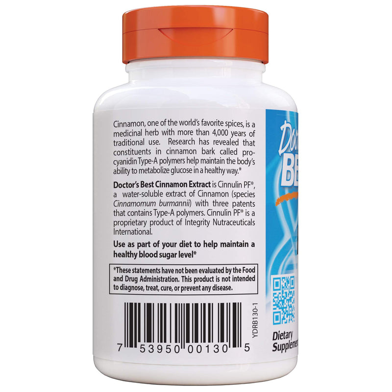 [Australia] - Doctor's Best Cinnamon Extract Cinnulin Pf, Non-GMO, Vegan, Gluten Free, Helps Maintain Blood Sugar Levels, 125 Mg, 60 Veggie Caps (DRB-00130) 60 Count (Pack of 1) 