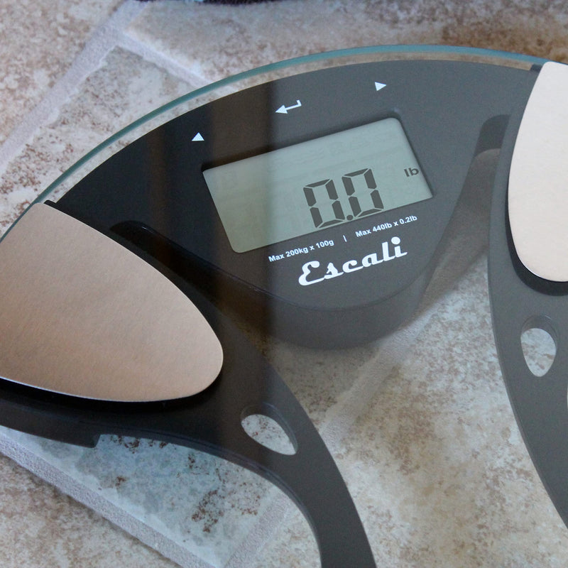 [Australia] - Escali BFBW180 Ultra Slim Body Composition Scale, Glass, 400 Pound Capacity, Body Fat, Water Percentage, Muscle and Bone Mass Clear 