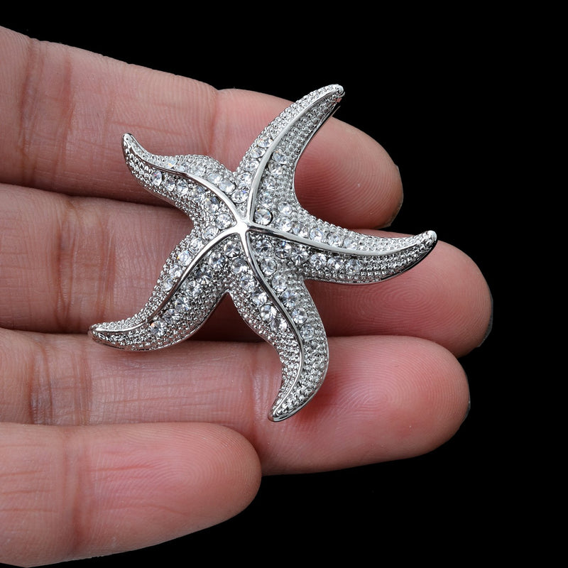 [Australia] - OBONNIE Women's Austrian Crystal Starfish Pearl Brooch Pin Breastpin Pendant Silver 