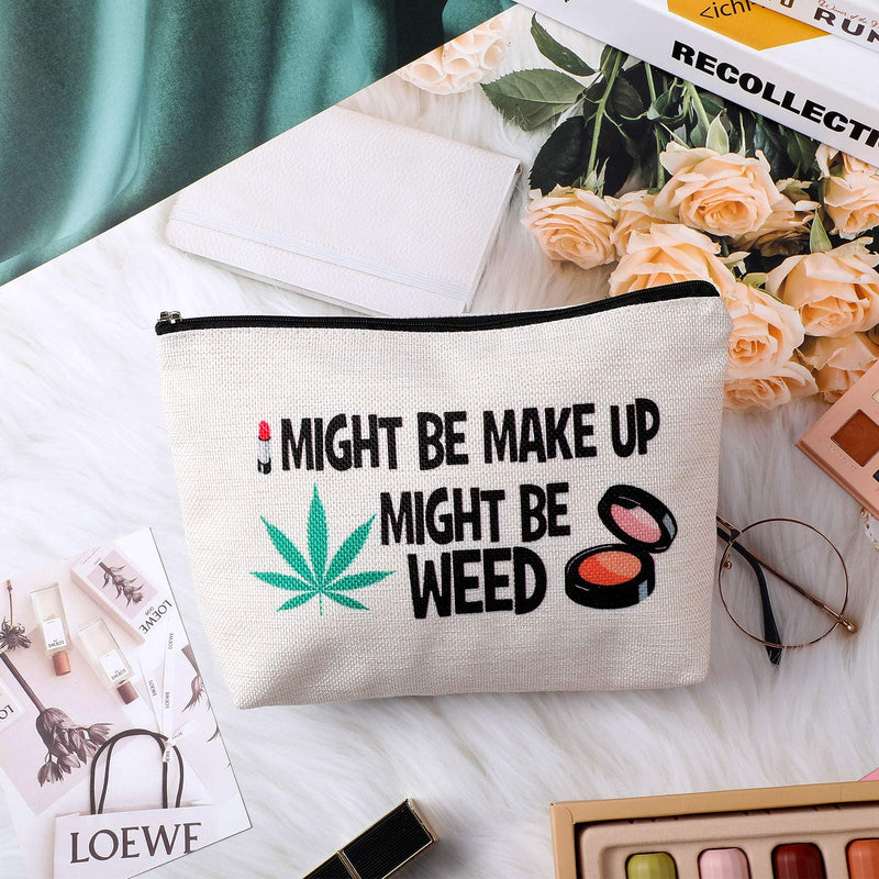 [Australia] - 3 Pieces Makeup Bags Funny Marijuana Weed Leaf Cosmetic Bag Might Be Makeup Bag Multipurpose Makeup Case with Zipper Canvas Bag Travel Toiletry Pouch for Women Friend (Retro Style) Retro Style 
