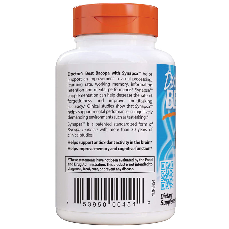 [Australia] - Doctor's Best Bacopa with Synapsa, Brain, Enhances Memory, Antioxidant, Non-GMO, Vegan, Gluten & Soy Free, 320 mg, 60 Count 