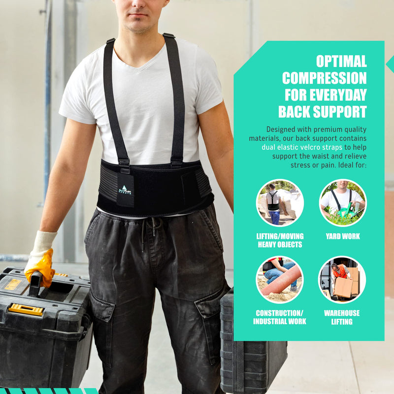[Australia] - AllyFlex Sports Back Brace for Heavy Lifting Safety Belt, 3-Way Adjustable Suspenders with Dual Lumbar Pads for Lower Back Support and Injury Prevention, Large L (37''-45'') 