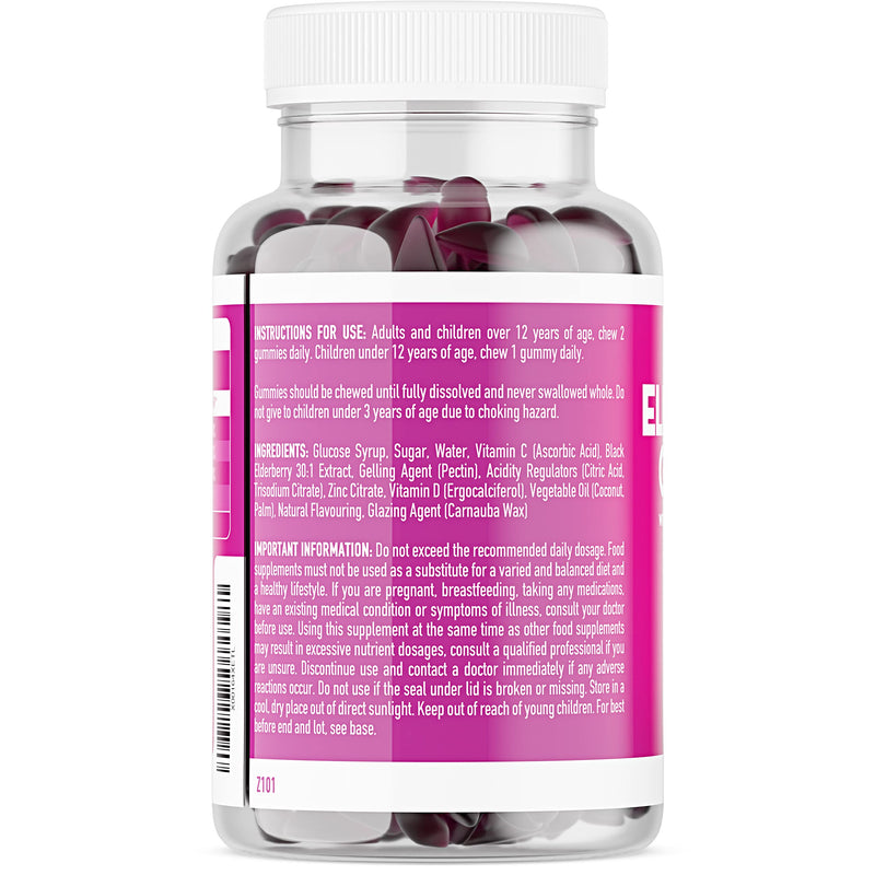 [Australia] - Elderberry Gummies with Zinc, Vitamin C & Vitamin D - Suitable for Adults & Children - Zinc for Immune System - Sambucus Black Elderberry (60 Gummies) 1 