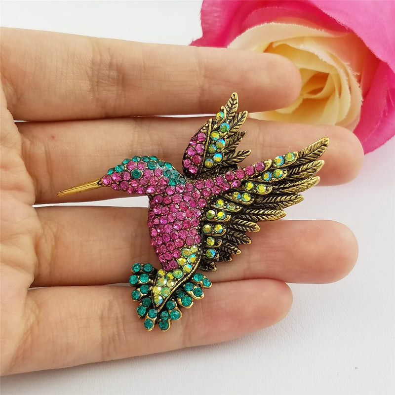 [Australia] - SELOVO Antique Tone Bird Hummingbird Multi Color Austrian Crystal Pin Brooch Jewelry Color 1 