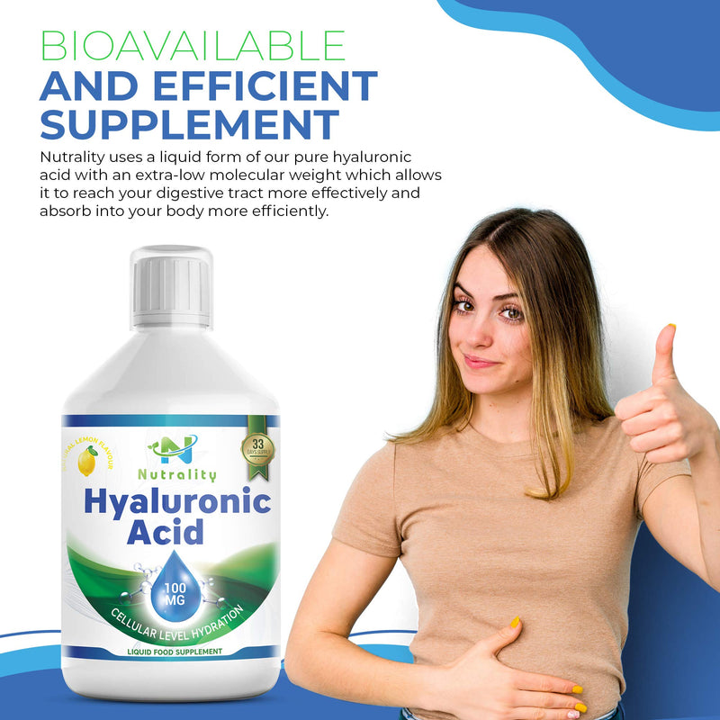 [Australia] - Nutrality Liquid Hyaluronic Acid Dietary Supplement, 100 mg, Low Molecular Natural Cell Hydrating Formula with Vitamin C for Advanced Joint Support, Vegan Friendly 