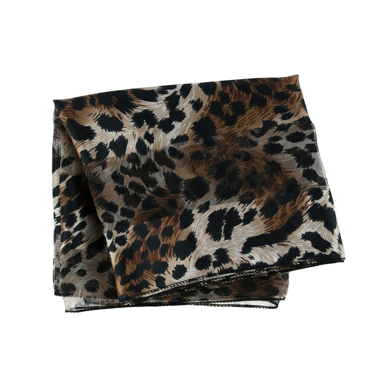 [Australia] - CTM Women's Leopard Print Lightweight Satin Scarf Brown 