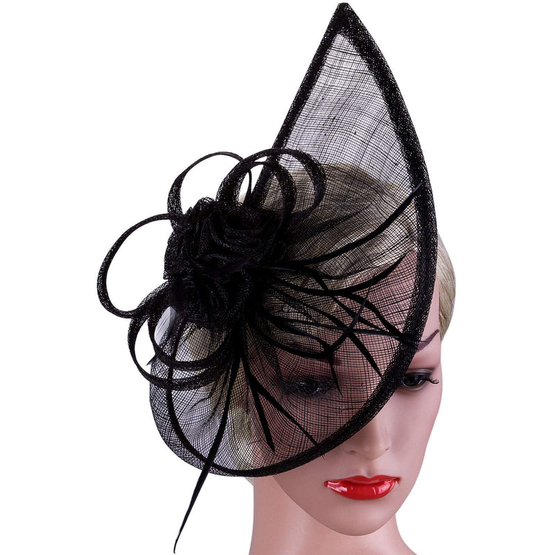 [Australia] - VIJIV Women's Vintage Derby Fascinator Hat Pillbox Headband Feather Cocktail Tea Party One Size Black 