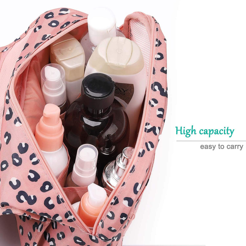 [Australia] - L&FY Multifunction Portable Travel Toiletry Bag Cosmetic Makeup Pouch Toiletry Case Wash Organizer … Pink Leopard Print 