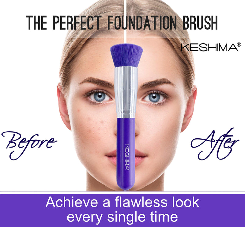 [Australia] - Flat Top Kabuki Foundation Brush By Keshima - Premium Makeup Brush for Liquid, Cream, and Powder - Buffing, Blending, and Face Brush (Regular Size, Neon Purple) Regular Size 