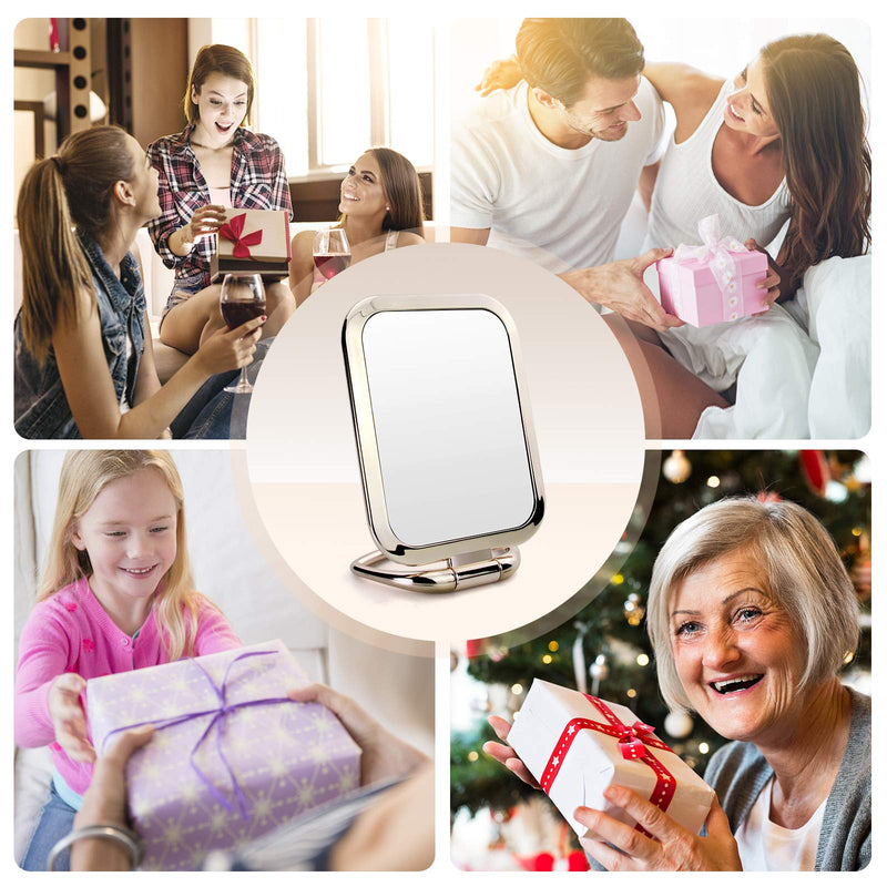 [Australia] - 1x/3x Double Sided Magnifying Handheld Mirror,Travel Folding Makeup Mirror，Square Small Standing Vanity Mirror for Multi-Hanging Wall Mirror (Gold) Gold 