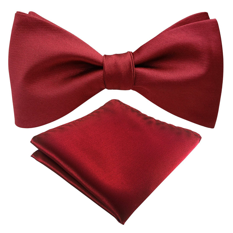 [Australia] - KOOELLE Mens Premium Silky Bowties Tuxedo Solid Colors Bow Ties & Pocket Square Set True Red 