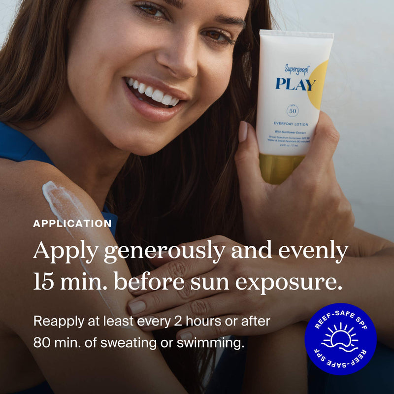 [Australia] - Supergoop! PLAY Everyday Lotion, 2.4 oz - SPF 50 PA++++ Reef-Safe, Broad Spectrum, Body & Face Sunscreen for Sensitive Skin - Water & Sweat Resistant - Clean Ingredients - Great for Active Days 2.4 Fl Oz (Pack of 1) 