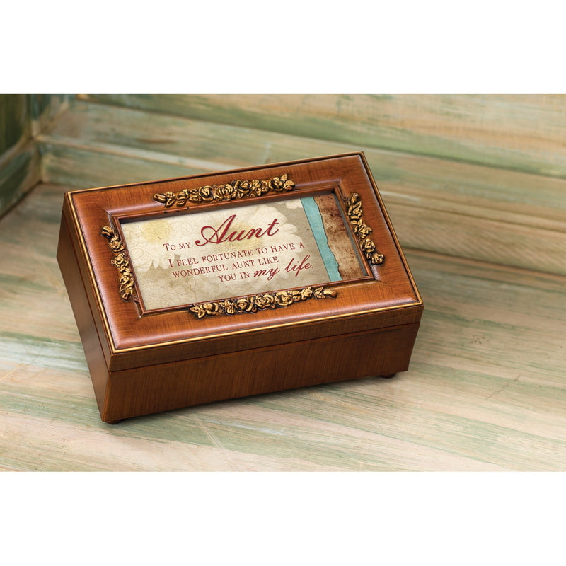 [Australia] - Cottage Garden Aunt Fortunate to Have You Woodgrain Embossed Jewelry Music Box Plays Wonderful World 