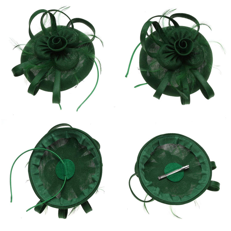 [Australia] - Z&X Sinamay Fascinator Hats for Women Church Kentucky Derby Hat Flower Feather Wedding Fascinator Headband Clips 007 Green 