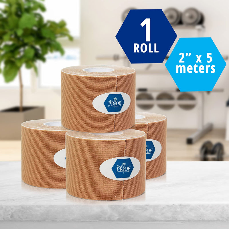 [Australia] - Medpride Kinesiology Tape - Latex-Free Athletic Tape for Pain Relief, Injured Muscle Support- Therapeutic Sports Tape Stabilizes Knee, Muscle & Joints- 1 Uncut Tape Roll [2” x 16.4 Feet] Tan 