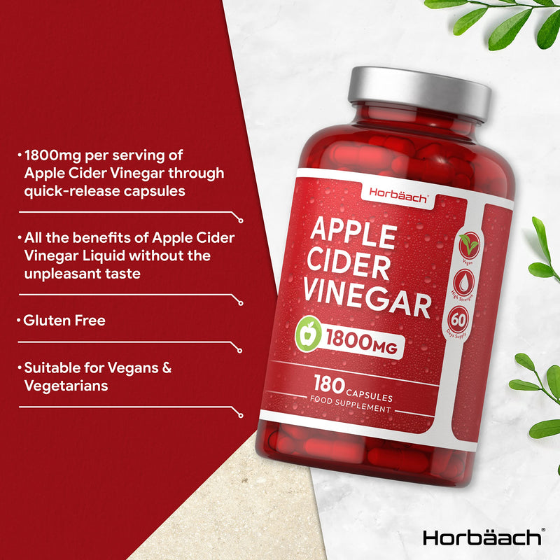 [Australia] - Apple Cider Vinegar Capsules | 1800mg 180 Count | High Strength | by Horbaach 180 Count (Pack of 1) 