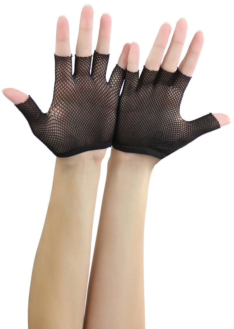 [Australia] - ToBeInStyle Women's Fishnet Fingerless Gloves With Satin Bow Wrist Band One Size Regular Black/Pink 