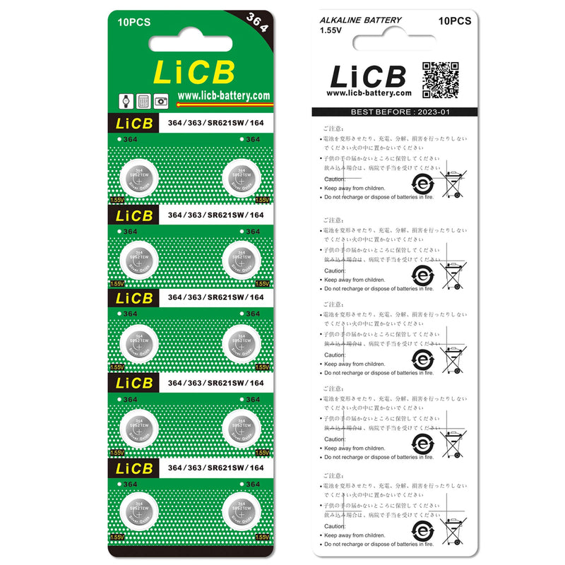 [Australia] - LiCB 20 Pack SR621SW 364 164 363 AG1 Battery 1.5V Button Cell Watch Batteries 