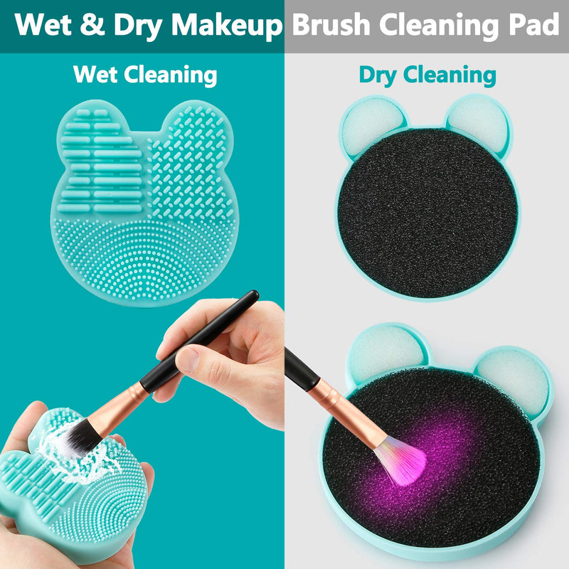 [Australia] - TailaiMei 2 Pack Makeup Brush Cleaning Mat with Color Removal Sponge, 2 in 1 Design Silicone Cleaner Pad for Dry Brush Color Switch and Wet Cleaning (Blue&Green) Blue & Green 