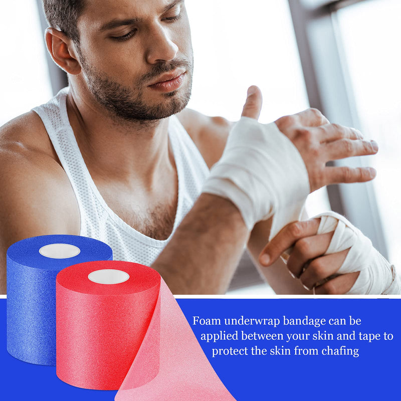 [Australia] - 2 Rolls Prewrap Athletic Tape Foam Underwrap Tape Sports Tape Foam Underwrap Bandage for Hair Wrists Elbows Knees Ankles, 2.75 Inches x 30 Yards(Rose Red, Blue) Rose Red, Blue 