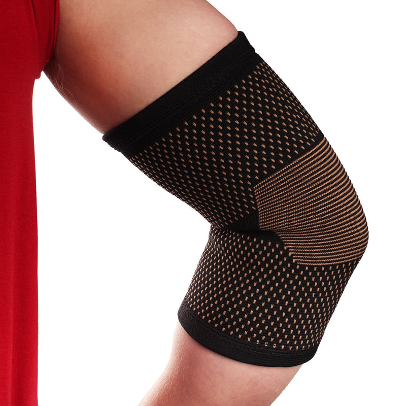 [Australia] - Copper D 1 Sleeve Rayon from Bamboo Copper Compression Elbow Sleeve Brace for Relief from Injuries, Tendonitis and More or Comfort Support for Working Out and Playing Sports, Small Medium Black Copper 1 Sleeve 