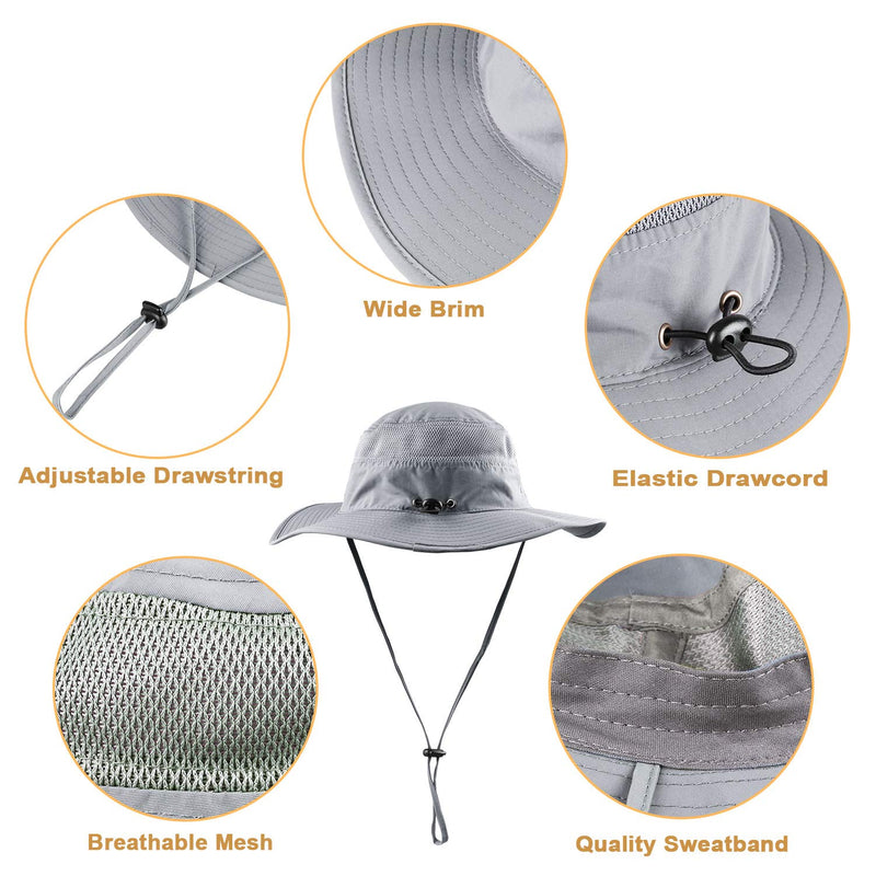 [Australia] - KRATARC Outdoors Sun Hat Fishing Cap Breathable Lightweight Wide Brim with Neck Drawstring for Men Women Unisex Light Grey 