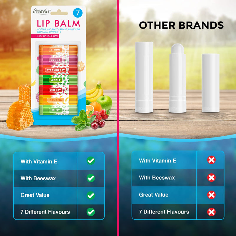 [Australia] - 7pk Lip Balm Set | Flavoured Lip Balms with Beeswax and Vitamin E | Moisturising Lip Balm Multipack | Protect & Hydrate Beeswax Lip Balm Stick | Lip Balms | Lipbalm | Lip Moisturiser | Girls Lip Balm 