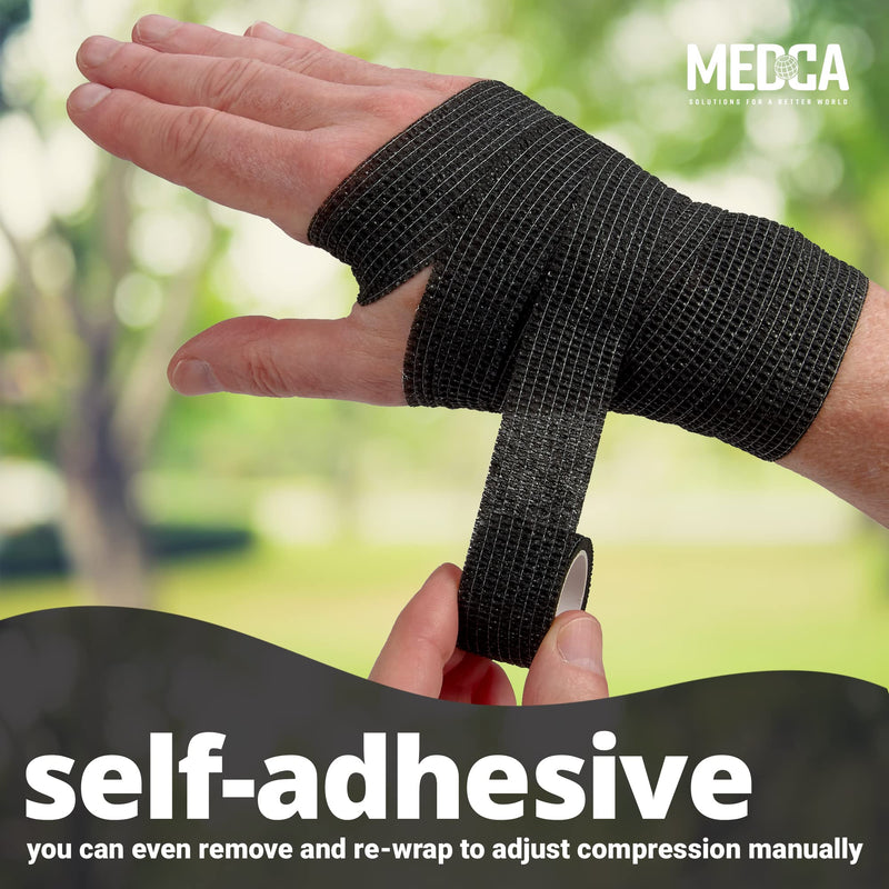 [Australia] - Self-Adherent Cohesive Bandage - Pack of 6 Rolls - 1" Wide x 5 Yards - Athletic Sports Tape for Medical Use, Sports, First Aid and Helps Protect Skin, Black 