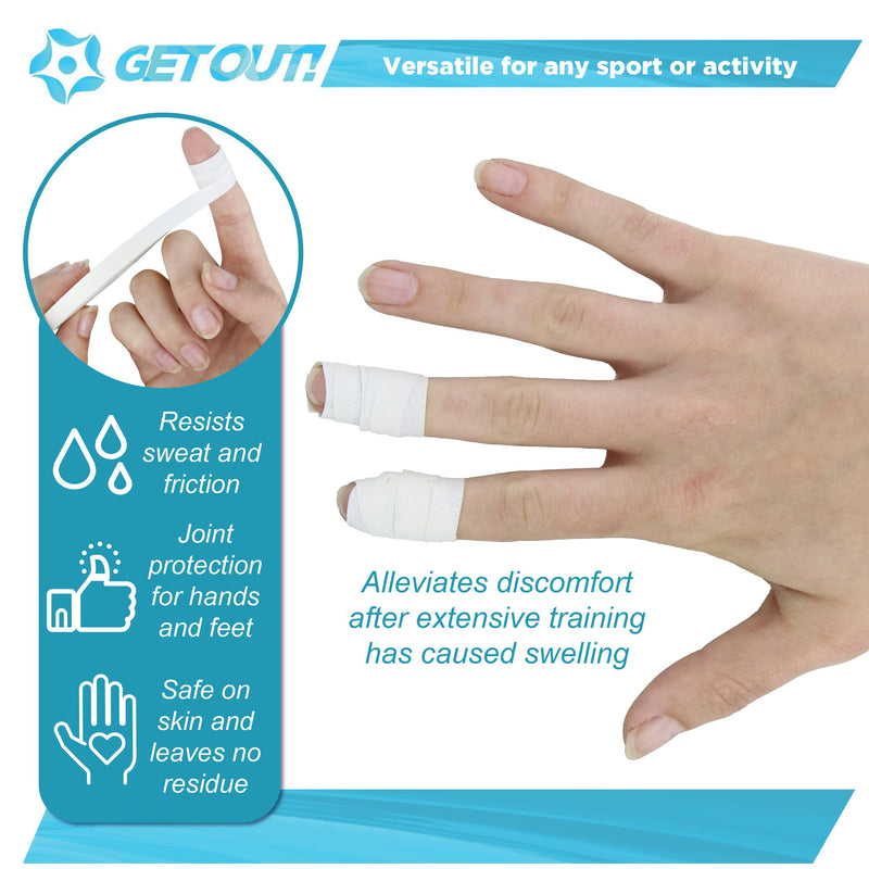 [Australia] - Get Out! Athletic Finger Tape Sports Wrap, 8pk - 45ft White Athletic Tape Pre Wrap Adhesive for Fingers and Toes 