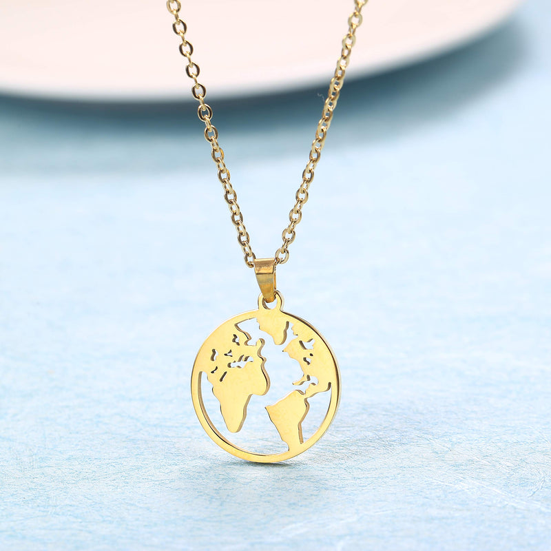 [Australia] - World Map Necklace Mother Earth Necklace Long Distance Travel Gift Gold 