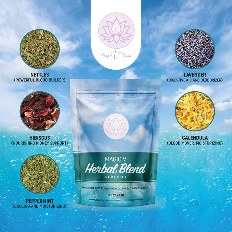 [Australia] - Magic V Steam Serenity Herbs Blend 2.5 Oz Yoni Steam Herbs Made In USA Natural Whole V Steam Herbs Comes with 6 Ready to Steam Herbal Bags Easier Clean Up Cooling Therapy 