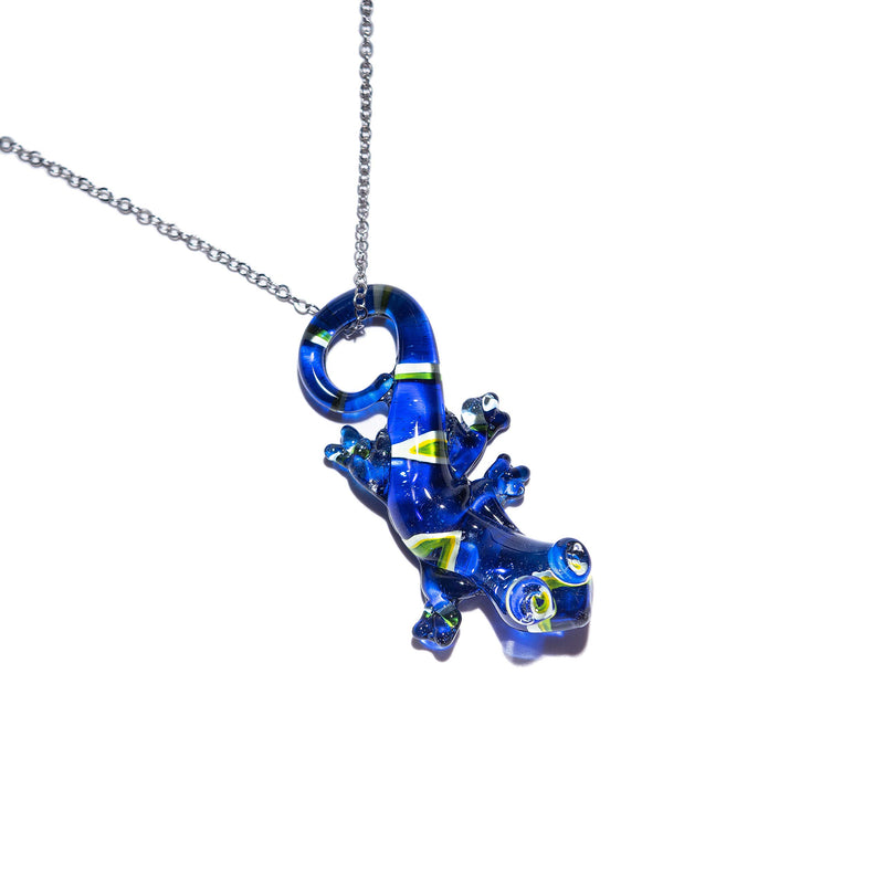 [Australia] - Handmade Large Blue Lizard Art Glass Blown Animal Figurine Pendant Necklace Jewelry 