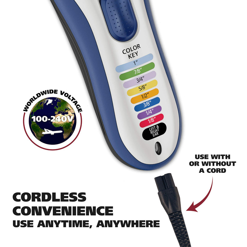 [Australia] - Wahl Color Pro Cordless Rechargeable Hair Clipper & Trimmer - Easy Color-Coded Guide Combs - for Men, Women & Children - Model 9649 White/Blue 