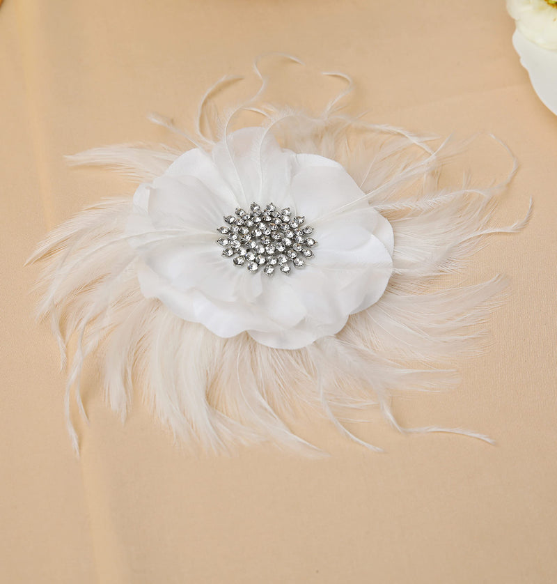 [Australia] - BABEYOND Fascinator Hat Veil Feather Fascinator Hair Clip Tea Party Pillbox Derby Hat Fascinator Bridal Wedding Veil B-beige 