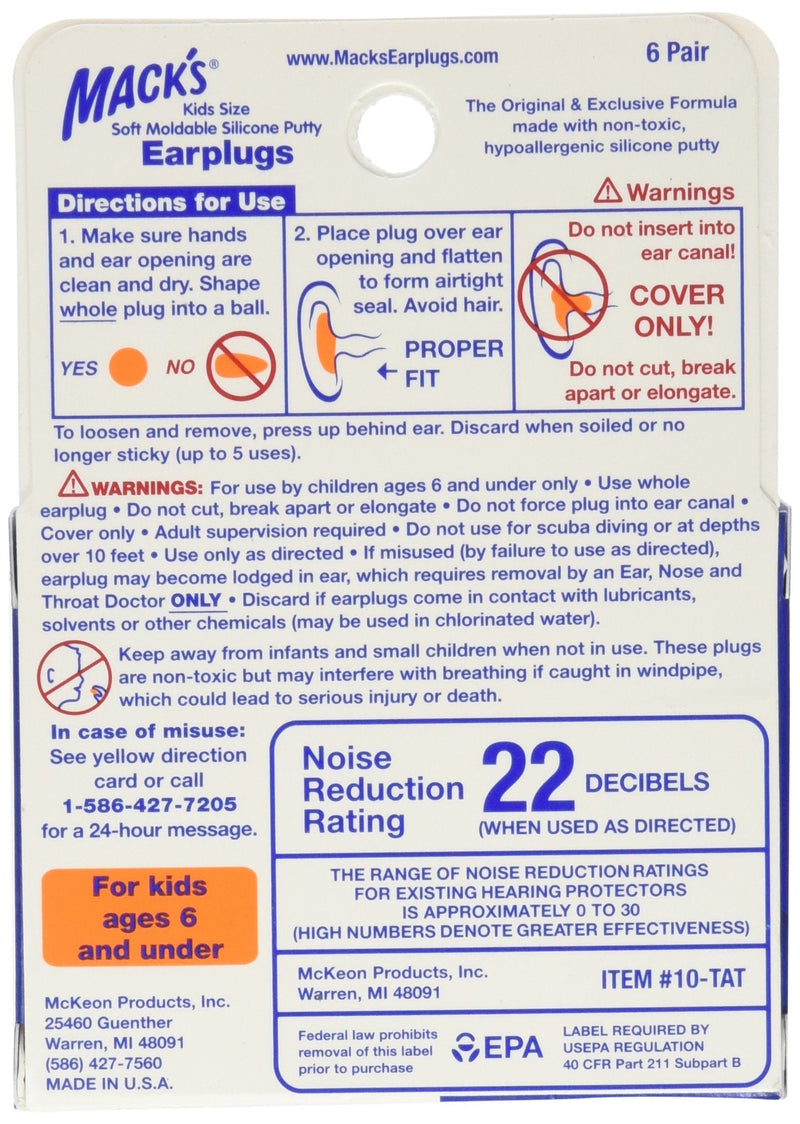 [Australia] - Mack's Pillow Soft Earplugs, Hot Orange, Kid Size (Pack of 3) 6 Pair (Pack of 3) 