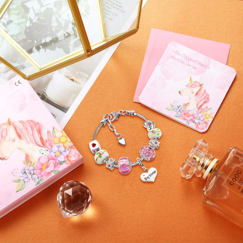 [Australia] - Big Sis Shiny Crystal Charm Bracelet Bangle Jewelry Wristband with Gift Box Set for Lady Flower Rhinestone 