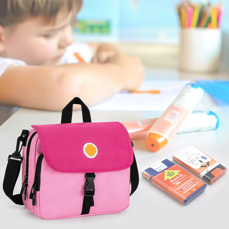 [Australia] - CURMIO Epipen Carrying Case for Kids, Insulated Medicine Supplies Bag with Shoulder Strap for 2 EpiPens, Auvi-Q, Spacer, Vials, Nasal Spray, Asthma Inhaler, Allergy Medicine Travel Bag, Pink 