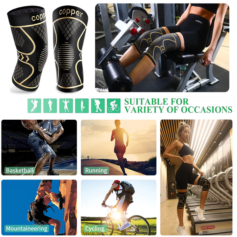 [Australia] - Copper Knee Braces for Knee Pain 2 Pack, Knee Compression Sleeve Support for Men and Women, Medical Grade Knee Pads for Running, Hiking, Working, Arthritis, ACL, Meniscus Tear, Joint Pain Relief Black+copper Medium 