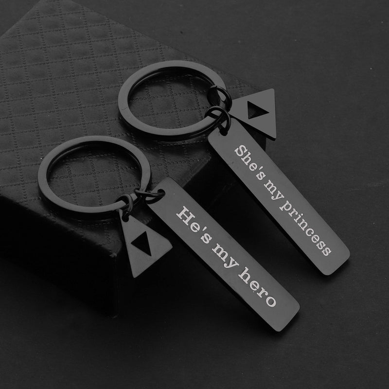 [Australia] - MAOFAED Couple Keychain Couple Gift Gift for Boyfriend Girlfriend Sey Legend of Zelda Inspired He’s My Hero She’s My Princess Vanlentine’s Day Gift Triforce Charm hero princess black 