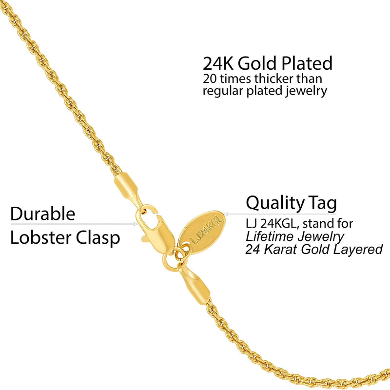 [Australia] - Lifetime Jewelry 1mm Rope Chain Anklet for Women and Teen Girls 24k Real Gold Plated 10.0 Inches 