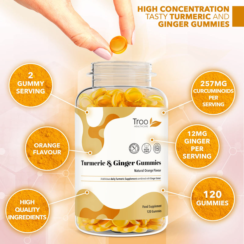[Australia] - Turmeric Curcumin with Ginger - 120 Natural Orange Flavour Chewable Gummies - Delicious Daily High Strength Gummy Supplement for Adults - Non GMO - Vegan Friendly 