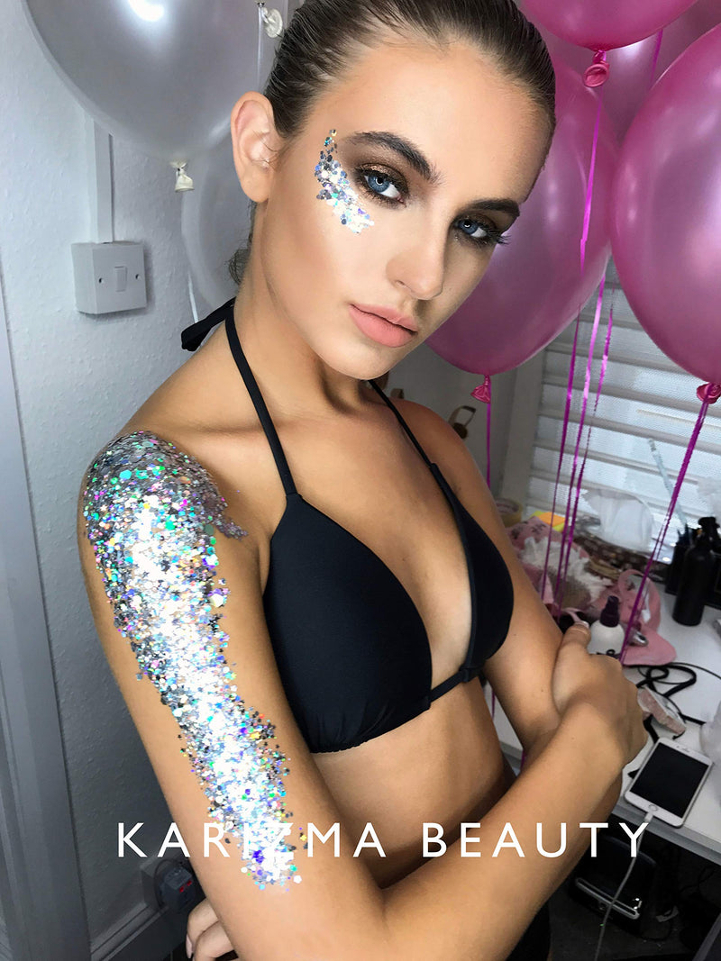 [Australia] - KARIZMA Silver Holographic Chunky Glitter BEAUTY ✮ 10g Festival Glitter Face Body Hair Cosmetic 