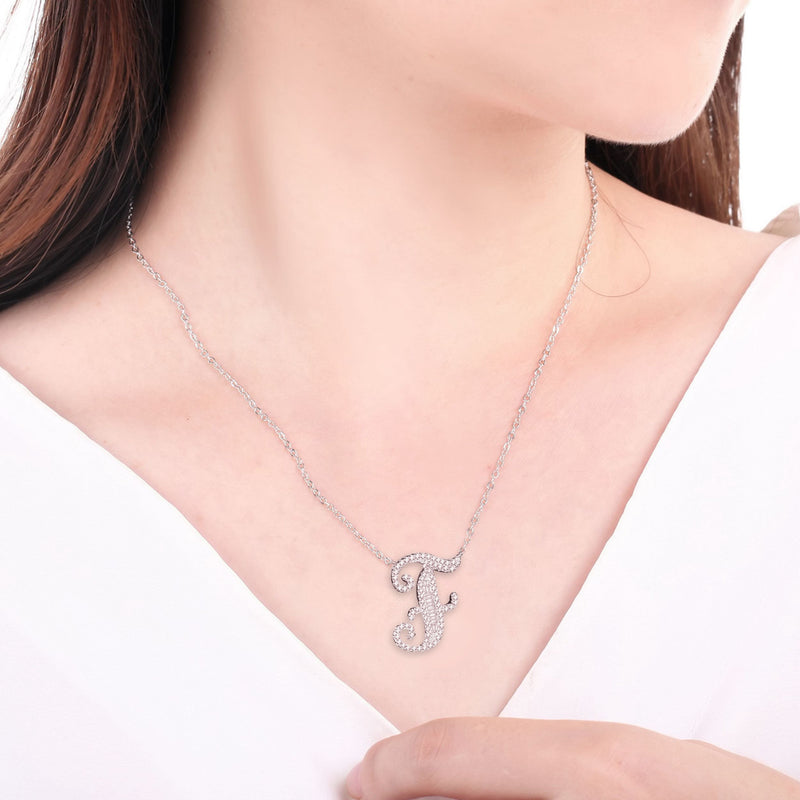 [Australia] - Uloveido A-Z Initial Letter White Gold Plated Necklace Pendant for Women Girls Kids Mom Friend with Cubic Zirconia Stone CZ Crystals NL025 F 