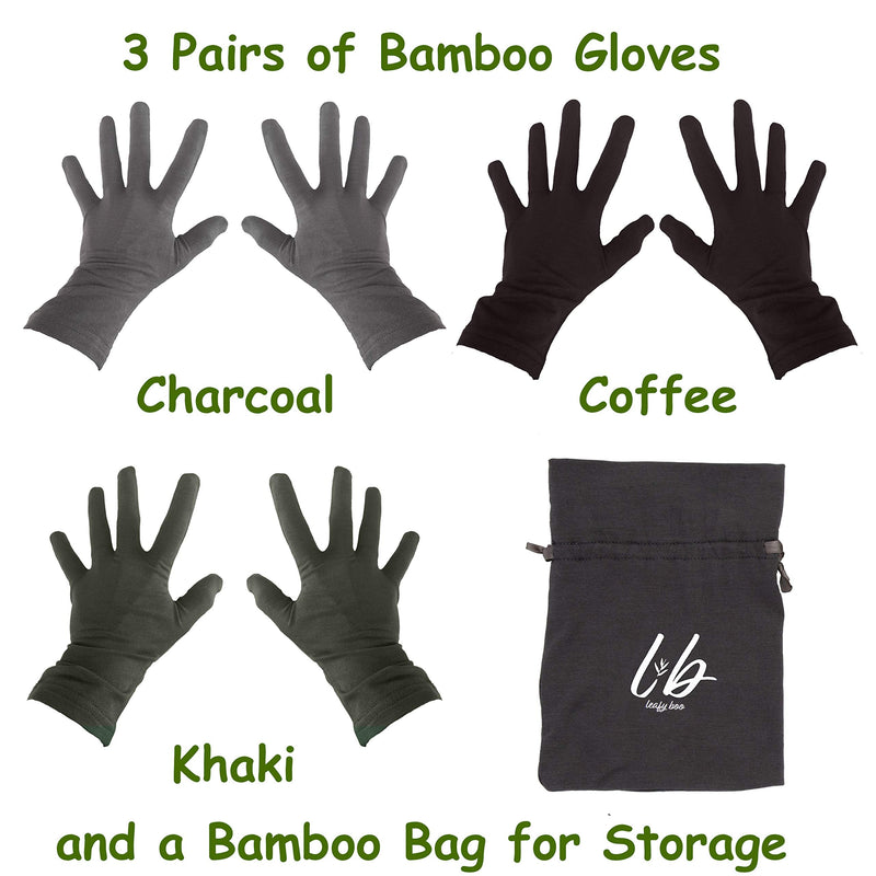 [Australia] - Bamboo Gloves for Eczema, Small/Medium, Eczema Gloves for Women and Men, Gloves for Dry Hands, Glove Liners for Sensitive Skin, Overnight Moisturizing Gloves, Skin Repair Gloves, 3 Pairs 