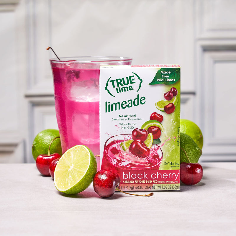 [Australia] - TRUE LIME Black Cherry Limeade Drink Mix (10 Packets) | Made from Real Limes | No Preservatives, No Artificial Sweeteners, Gluten Free | Water Flavor Packets & Water Enhancer with Stevia 