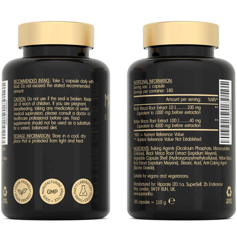 [Australia] - Maca Root 5000mg - Maca Root Capsules for Women & Men High Strength - 180 Maca Tablets - Potent Black & Yellow Macca Root Powder Extract - Natural Plant-Based Vegan Booster Supplements - UK Made 