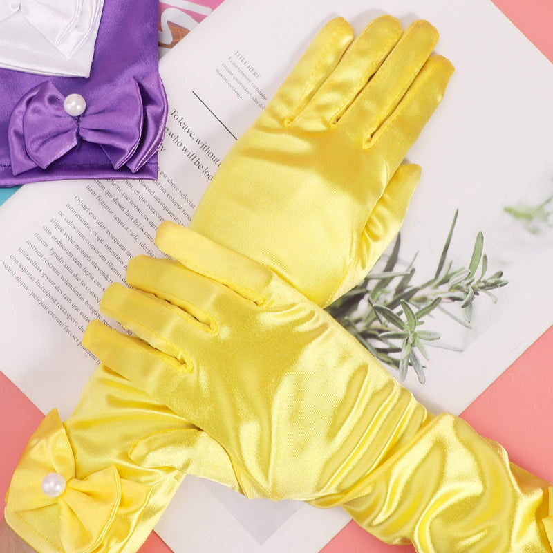 [Australia] - Hifot Girl Dress up Gloves 6 Pairs, Long Silky Satin Bowknot Gloves for Kids Princess Party, Wedding, Formal Pageant, Ages 3 to 8 Years Old 