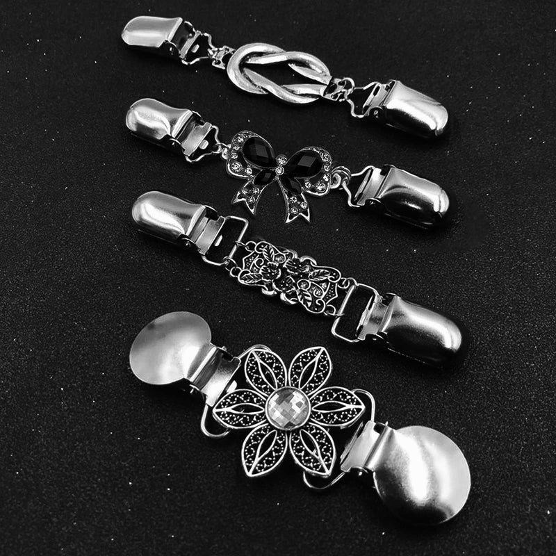 [Australia] - MJartoria 3PCS Tie Up Sweater Clip and Scarf Clip Set, Vintage Dress Clips Back Cinch Clip for Clothing, Shawl Clasps, Ladies Dress Chain Cardigan for Women Bow+Carved Flower-4PCS 